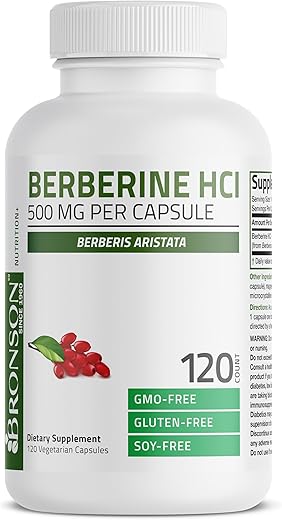 Berberine HCI 500 MG – 120 Cápsulas Vegetarianas de Berberis Aristata – Não-OGM - Bronson