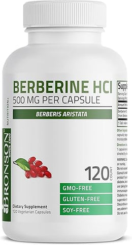 Berberine HCI 500 MG – 120 Cápsulas Vegetarianas de Berberis Aristata – Não-OGM - Bronson