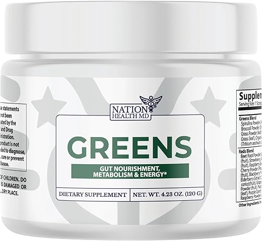 NATION HEALTH MD - Pó Superfood Greens – Suplemento em Pó Verde com Spirulina e Probióticos | Marca: Greens