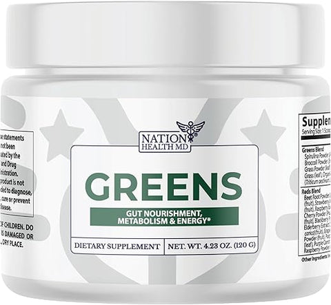 NATION HEALTH MD - Pó Superfood Greens – Suplemento em Pó Verde com Spirulina e Probióticos | Marca: Greens