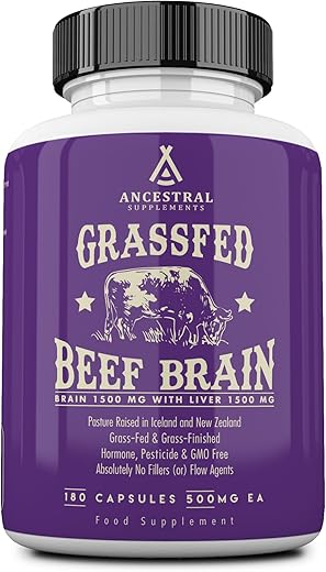 Ancestral Supplements - Suplemento de Cérebro de Boi Alimentado com Capim e Fígado de Boi – Suporte Cerebral Integral para Saúde do Cérebro, Humor e Memória – Cápsulas de Fórmula para Saúde Cerebral e Hepática – Marca