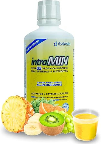 IntraMin - DRUCKER Labs – IntraMIN: Suplemento Líquido Orgânico de Minerais Traços para Homens, Mulheres, Crianças, Suporte Imunológico, Suporte Muscular, Livre de Transgênicos, Sem Glúten, Vegano, Eletrólitos (32 oz., 946 ml)