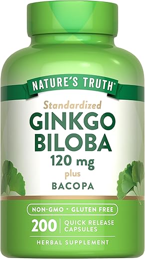 Nature's Truth - Nature’s Truth Ginkgo Biloba 120mg + Bacopa | 200 Cápsulas de Liberação Rápida | Extrato Padronizado | Suplemento Livre de OGM e Glúten