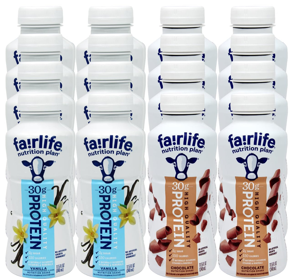 Assortment | Fair life Shakes de Proteína, Pack com 12 – Shake de Chocolate Fair life e Shake de Proteína de Baunilha Fair life, Variedade, 330 ml cada – Shake Premium de Proteína Fair life - Niro