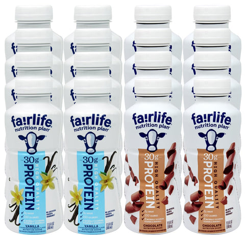 Assortment | Fair life Shakes de Proteína, Pack com 12 – Shake de Chocolate Fair life e Shake de Proteína de Baunilha Fair life, Variedade, 330 ml cada – Shake Premium de Proteína Fair life - Niro