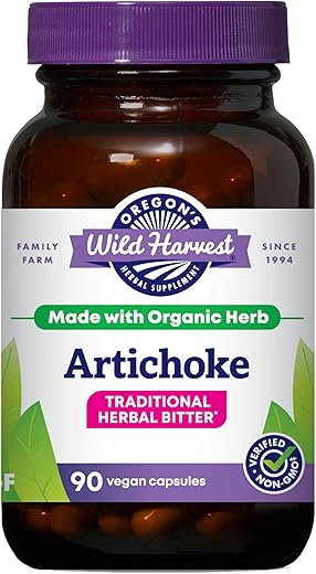 Oregon's Wild Harvest - Oregon’s Wild Harvest – Suplemento Herbal Orgânico de Alcachofra, 90 Cápsulas