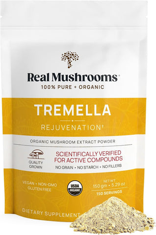 Tremella Mushroom Extract Powder – 150 Porções – Blend de Cogumelos para Suporte Imunológico, Cérebro e Pele – Vegano, Não-OGM, Suplementos de Cogumelos Orgânicos para Humanos - Real Mushrooms