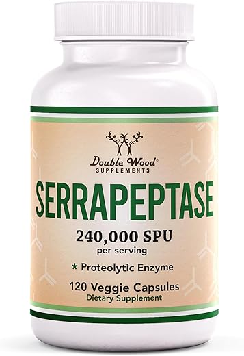 Double Wood Supplements - Serrapeptase 240,000 SPU Max Potency – Cápsulas Vegetais (120) Enzima Proteolítica para Saúde Sinusal, Respiratória e Articular – Double Wood