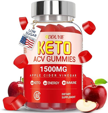 DDUYIE - Keto ACV Gummies Extreme 1500MG: Gummies de Vinagre de Maçã com Romã e Beterraba em Pó, B12, Vegan e Non GMO, 60 Gummys