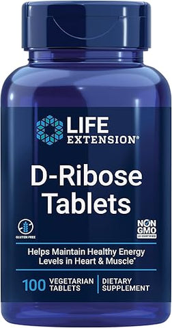 D-Ribose Tablets – Suplemento RIBOSE para Saúde Cardíaca, Energia Celular e Recuperação de Exercícios – Sem Glúten, Não-OGM, Vegetariano – 100 Comprimidos - Life Extension