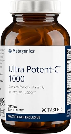 Ultra Potent-C 1000 – Suplemento de Vitamina C Suave e Tamponada – Suporte Imunológico – Ácido Ascórbico – 90 Comprimidos - Metagenics