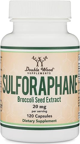 Double Wood Supplements - Suplemento de Sulforafano – 20mg de Sulforafano por Porção (120 Cápsulas) Extrato Potente de Brócolis para Envelhecimento Saudável (Derivado de Broto de Brócolis, Vegano) por Double Wood
