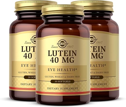 SOLGAR - Solgar Luteína 40 mg – 30 Softgels, Pacote com 3 – Suporte para a Saúde dos Olhos – Livre de Glúten, Sem Lactose – 90 Porções Totais