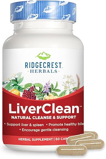 RidgeCrest Herbals - Ridgecrest Herbals LiverClean – Suporte Herbal para o Fígado, Cardo Abençoado, Dente-de-leão, Desintoxicação, Limpeza, Bile Saudável (60 Cáps, 30 Porções)