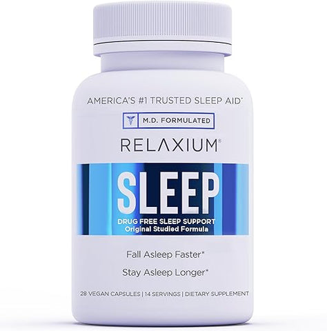 Sleep Aid – 14 Dias de Fornecimento – Não Viciante – Suplemento Alimentar para Melhorar o Sono – Livre de Medicamentos – Alívio do Estresse – com Magnésio, Melatonina, GABA, Camomila – Fabricado nos EUA (28g) - Relaxium