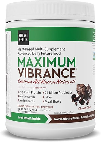 Maximum Vibrance: Shake Vegano Completo com Proteína à Base de Plantas, Chocolate Chunk, 15 Porções – Marca Vibrant Health - Vibrant Health