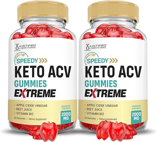Justified Laboratories - (2 Pacotes) Gomas Speedy Keto ACV Extreme 2000MG Fórmula Avançada de Gomas Speedy Keto Vinagre de Maçã com Romã e Beterraba em Pó B12 Vegano Não GMO 60 Gomas