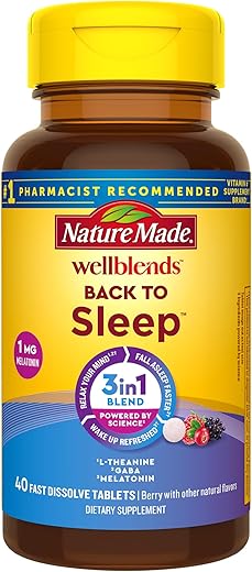 Wellblends – Suplemento para Dormir, Melatonina 1 mg, L-teanina 100 mg e GABA 100 mg, 40 Comprimidos de Dissolução Rápida - Nature Made