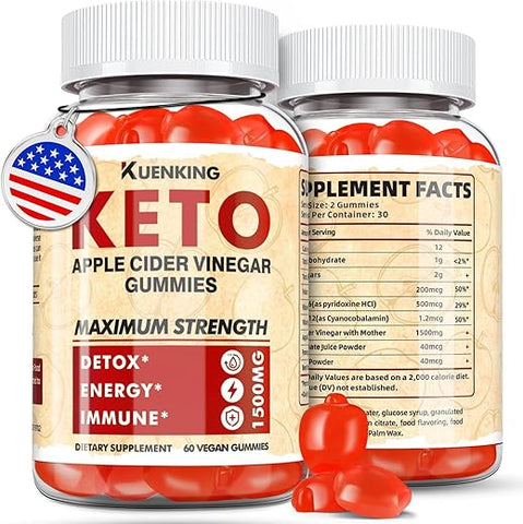Regio - Keto ACV Gummies Fórmula Avançada, Gomas de Vinagre de Maçã com Romã e Beterraba em Pó B12, 1500MG Vegan Non GMO 60 Gomas