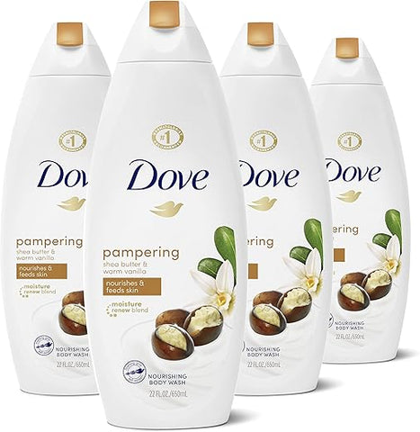 Sabonete Líquido Purely Pampering para Pele Seca Shea Butter com Baunilha Quente – Limpeza Eficaz e Nutrição Profunda, 22 fl oz (Pack com 4) - Dove