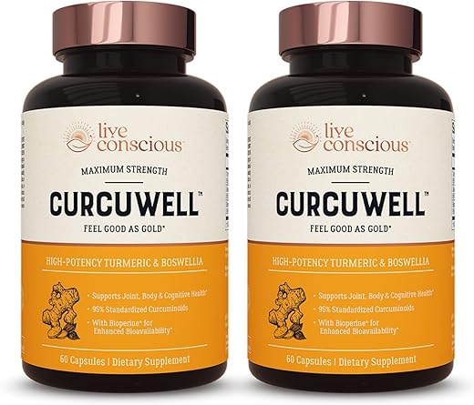 CurcuWell – Mistura de Curcumina e Boswellia | Suporte Máximo para Articulações, Corpo e Cognição – Fornecimento de 60 Dias (2-Pack) - Live Conscious