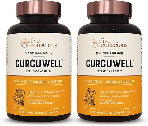 CurcuWell – Mistura de Curcumina e Boswellia | Suporte Máximo para Articulações, Corpo e Cognição – Fornecimento de 60 Dias (2-Pack) - Live Conscious