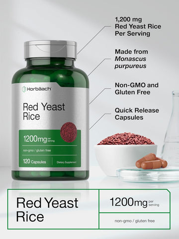 Horbäach Red Yeast Rice 1200 mg | 120 Capsules | Non-GMO, Gluten Free Supplement
