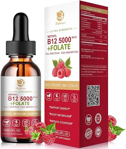Lukaree - Vegan B12 Líquido – Gotas Sublinguais de Vitamina B12 – 5000 mcg Methylcobalamin, 3000 mcg Adenosyl – 30 ml