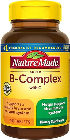 Super B Complex com Vitamina C e Ácido Fólico, Suplemento Dietético para Suporte Imunológico, 140 Comprimidos, Fornecimento de 140 Dias - Nature Made