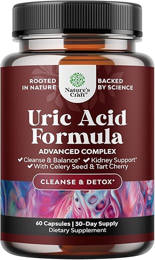 Natures Craft - Limpeza e Desintoxicação de Ácido Úrico Vegano – Suporte Diário para Limpeza Renal – Cápsulas de Extrato de Cereja Azeda com Mistura Herbal
