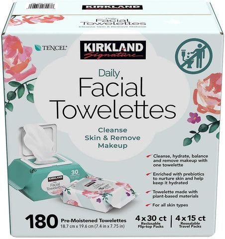 Kirkland Signature - Toalhetes Faciais Diários KIRKLAND Signature, 4,53 libras (180 unidades, 1 caixa) – Toalhetes Faciais de Qualidade Premium