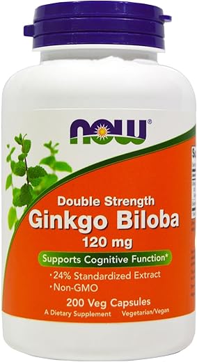 NOW Foods - Ginkgo Biloba 120mg 200 VegiCaps – Embalagem Dupla | Marca Ginkgo Biloba | Comprimidos Vegetais | 240 Cápsulas