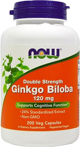 NOW Foods - Ginkgo Biloba 120mg 200 VegiCaps – Embalagem Dupla | Marca Ginkgo Biloba | Comprimidos Vegetais | 240 Cápsulas