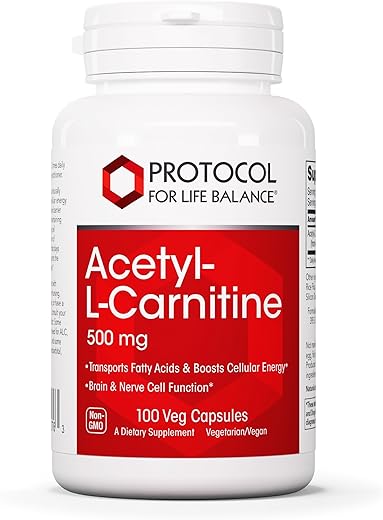 PROTOCOL FOR LIFE BALANCE - Protocolo Acetyl-L-Carnitina 500mg – Suplemento Energético, Suporte para Nervos e Cérebro – 100 Cápsulas Vegetais