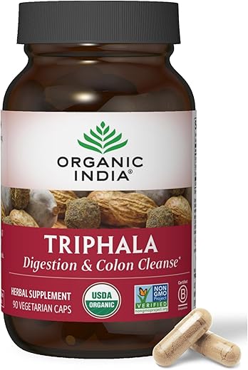Triphala Cápsulas Orgânicas – Suplemento Herbal com Amla, Bibhitaki, Haritaki, Digestão | 100% Natural | 60 Cápsulas - ORGANIC INDIA