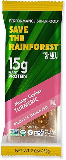 SHANTI BAR - SAVE THE RAINFOREST by SHANTI BALANCE | Mango Cashew Turmeric | 15G Proteína Vegetal | Superfood Orgânico Sem Glúten | Fibra para Saúde Intestinal | Reforço Imunológico | Nutrição para Performance