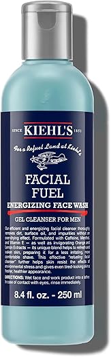 Kiehl’s Facial Fuel Face Wash Gel Refrescante para Homens, com Cafeína, Vitamina E e Mentol, Fórmula Não Ressecante Hidrata a Pele, Ideal para Poros Entupidos, 100g