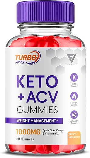 Fyvus - Turbo Ripped Keto ACV Gummies – Suplemento Avançado de Suporte Saudável com Vinagre de Maçã, Multivitamínico e Fórmula Diária de Bem-Estar e Energia