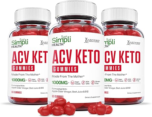 3 Pack) – Gomas ACV Keto Simpli Health 1000MG com Suco de Romã, Beterraba e Vitamina B12 – 180 Gomas - Justified Laboratories