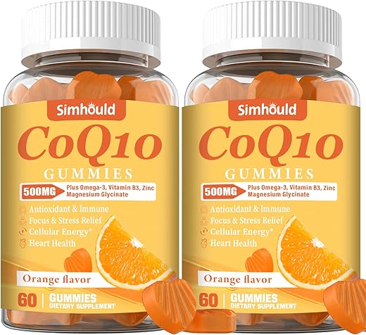 Simhould - 2 Pacote Gomas CoQ10 500MG – Ômega-3, Magnésio, Vitamina B3