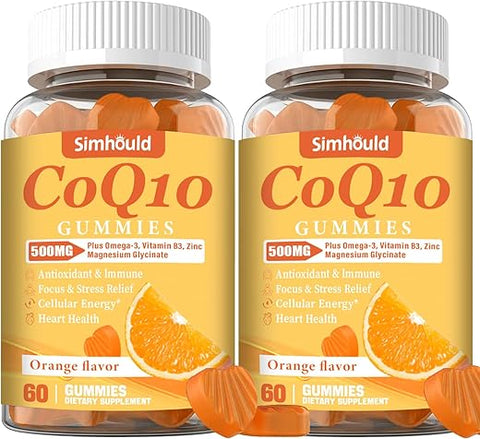 Simhould - 2 Pacote Gomas CoQ10 500MG – Ômega-3, Magnésio, Vitamina B3
