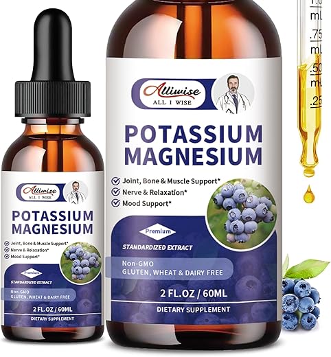 Alliwise - Suplemento Líquido de Potássio e Magnésio – Complexo Calmante de Magnésio de Alta Absorção 500mg