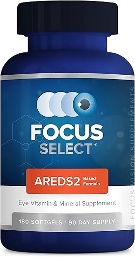 Focus Vision Supplements - Suplemento vitamínico-mineral para os olhos Focus Select AREDS2 – Fórmula de baixo teor de zinco baseada em AREDS2 – Suplemento para visão – 180 comprimidos (90 dias de fornecimento)