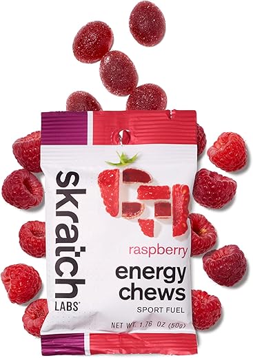 Energy Chews – Gomas Energéticas para Corrida, Ciclismo e Desempenho Esportivo – Alternativa ao Gel Energético – Framboesa (10 Pacotes) – Sem Glúten, Vegano - Skratch Labs