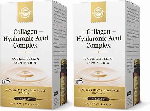 SOLGAR - Solgar Collagen Hyaluronic Acid Complex – 30 Comprimidos, Embalagem com 2 – Sem OGM, Sem Glúten, Sem Lactose – 60 Porções Totais