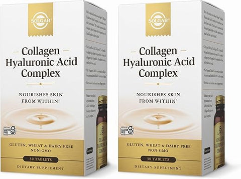 SOLGAR - Solgar Collagen Hyaluronic Acid Complex – 30 Comprimidos, Embalagem com 2 – Sem OGM, Sem Glúten, Sem Lactose – 60 Porções Totais