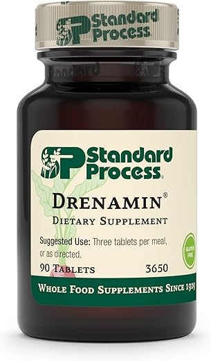 Standard Process Inc. - Drenamin Standard Process – Antioxidante de Alimentos Integrais, Suporte ao Humor, Suporte Adrenal e Suporte Imunológico com Shitake, Alfafa, Farelo de Arroz, Riboflavina, Lactato de Cálcio, Colina – 90 cápsulas