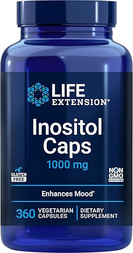Inositol Caps – 1000 mg, Myo-Inositol – Saúde do Humor, Bem-estar, Metabolismo Saudável, Equilíbrio Hormonal – Sem Glúten, Não-OGM, Vegetariano – 360 Cápsulas - Life Extension