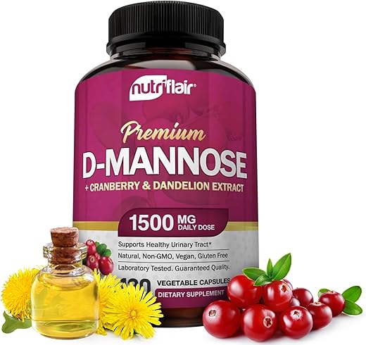 D-Mannose 1500mg – 120 Cápsulas com Extrato de Cranberry e Dente-de-leão – Suporte Natural para a Saúde do Trato Urinário – Melhor Pó de D-Mannose – Elimina Impurezas, Desintoxica - NutriFlair