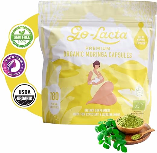 Go-Lacta - Cápsulas Premium de Moringa 100% Orgânica para Amamentação – Aumente a Produção de Leite Materno – Saúde para Mamãe e Bebê – Aumente a Produção de Leite Materno